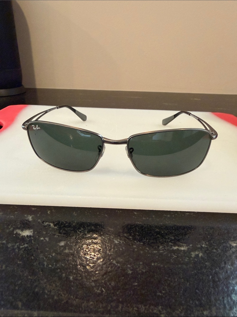 Ray-Ban Metal Rectangular Sunglasses in Gunmetal with Green Lenses